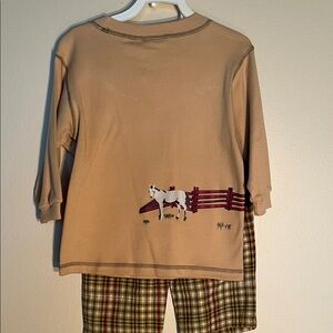 Vintage Kids 2 pc pant set with Horse Print - Tan and Plaid